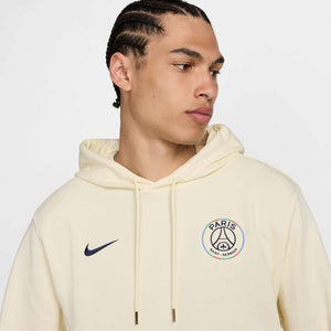 NIKE PSG 24-25 CLUB FLEECE HOODIE COCONUT MILK/NAVY