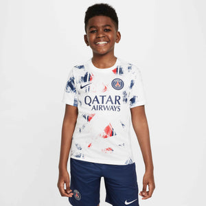 NIKE JR PSG 24-25 PRE-MATCH SS JERSEY WHITE/MIDNIGHT NAVY