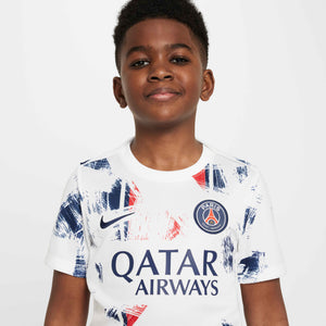 NIKE JR PSG 24-25 PRE-MATCH SS JERSEY WHITE/MIDNIGHT NAVY