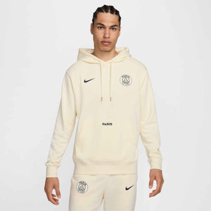 NIKE PSG 24-25 CLUB FLEECE HOODIE COCONUT MILK/NAVY